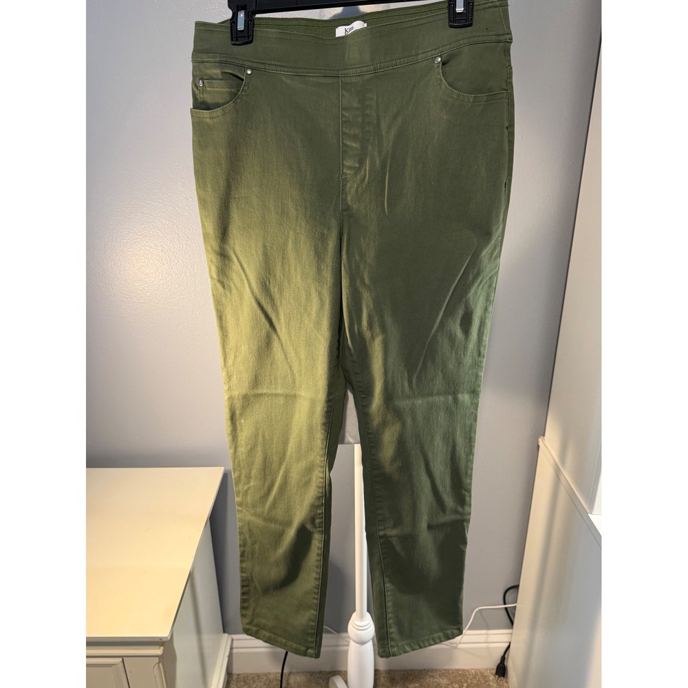 Kim Rogers Womens Olive Green Pull On Slim Leg Pants Size 8S Elastic Waist